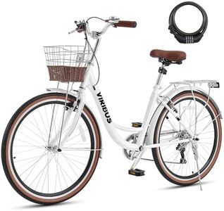 VIRIBUS Womens Bike, 7 Speed Beach Cruiser Bike for Women, Step Through Bicycle 26" with Basket and Rack for City Commuter, Bicycle for Female Ladies Seniors 330 lb.