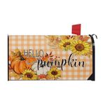 Hello Fall Mailbox Covers Pumpkin Sunflower Buffalo Plaid Mailbox Cover Magnetic Size 21x18inch Autumn Letter Post Box Cover Wrap for The Holiday Season Decor