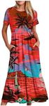 Generic Q-465 Red Ladies Short Sleeve Swimsuits Floral Loose Fit Dresses Swimsuits Swim Dress for Women Boat Neck Beach Lounge Hawaiian Maxi Long Midi Swimsuits 2024 OK L