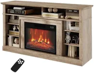 GarveeTech Farmhouse Electric Fireplace TV Stand for TVs up to 58", Entertainment Center with 23" Electric Fireplace Remote Control, TV Console Cabinet with Open Storage Shelves for Living Room