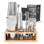 Cocktail Shaker Set Boston + Recipes Book - Premium Stainless Steel Bar Kit: Strainer, Double Jigger, Mixing Spoon | Pro Bartender Making Drinks Mojito Martini Gin Maker | Party Gift Box Women Men