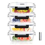 Hcrvvi Food Containers Set - Food Storage Containers 4 Pcs, with Upgraded Snap Locking Lids, Air Tight Lock Food Container, Glass Containers with Lids 1520ml, BPA Free, Meal Prep Containers Reusable