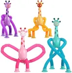 XONTEUS 4 Pack Telescopic Suction Cup Giraffe Toy, Sensory Tubes for Toddler, Fidget Toys for 3 4 5 6 7 8 Year Old Boys Girls, Toddler Travel Toys,Christmas Stocking Stuffers for Kids