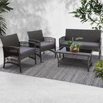 DEVOKO 4 Pieces Outdoor Patio Bistro Set, Wicker Patio Furniture Sets with Patio Table and Chairs for Garden, Backyard, Balcony, Porch (Dark Brown and Grey)