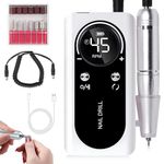 MAYCREATE® Electric Nail Drill Machine Kit 45000RPM Professional Bi-directional Nail Drill LCD Display Electric Nail Drill with 5 Attachment Bits & Sanding Paper Cordless Manicure Nail Drill