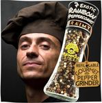 YUPANQUI Rainbow Peppercorns Whole Rainbow in Refillable Peppercorn Grinder - Organic Peppercorn Medley Grinder RAIMY, 7 Gourmet Peppercorns Rainbow Peppercorn Blend - Pepper with Grinder