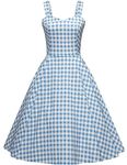 GownTown Women's Vintage Straps Dresses Bridesmaid Party DressWith Pockets, Lightblue Plaid, X-Large