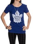 Calhoun NHL Surf & Skate Women's Distressed Print Fitted Crew Neck Premium T-Shirt (Toronto Maple Leafs-Royal, Large)