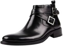 Keilinia Men's High Chelsea Boots Leather Dress Oxfords,Buckle Strap Side Zip Casual Business Work Chukka Short Ankle Booties (9.5,Black,9.5)
