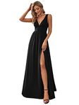 Ever-Pretty Women's A Line High Waist Elegant Sleeveless V Neck Floor Length Evening Dress Black 8UK