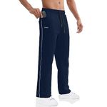 BROKIG Mens Jogging Sweatpants Open Bottom Loose Track Sweat Pant Workout Athletic Joggers Pants Men with Pockets(Navy Blue,Large)