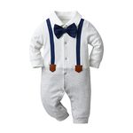 Tearfuty Baby Boy Outfit Bow Tie Long Sleeve Romper Pant Gentleman Clothes Set for Photo Photography White（3-6 Months）