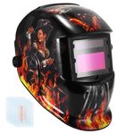 Welding Mask Auto Darkening, Solar Welding Mask for Eye Face Protection, Adjustable Lightweight and Comfortable Welding Helmet with Shade Range 9-13, for TIG, MIG, Arc Weld Grinding（Flame-Gun Girl）