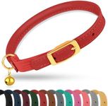 OOPSDOGGY Rolled Leather Cat Collar with Bell - Reflective Kitten Collar with Safety Elastic Strap - Adjustable Small Pet Collars for Boy Girl Cats (Red)