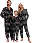 Ekouaer Christmas Onesie Matching Family Fleece Hooded One Piece Zipper Long Sleeve Pajamas with Pockets S-XXL Christmas Light Strips S