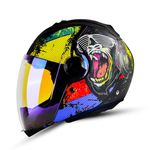 Steelbird SBA-2 Monkey ISI Certified Full Face Photochromic Graphic Helmet for Men and Women (Medium 580 MM, Glossy Blue with Night Vision Blue Visor)