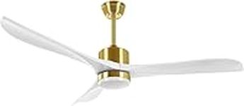 SOUDFK Outdoor Ceiling Fans with Lights, 56" Wood Ceiling Fan with Light Memory for Patio Gazebo Living Room Bedroom, White & Gold