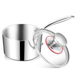 HaWare Saucepan, 14cm Tri-Ply Stainless Steel Milk Pan with Lid, 1.4L Small Cooking Induction Saucepan Pot for Spaghetti/Soup/Butter, Suit for All Kitchen Stove Top, Healthy & Heavy Duty-1QT