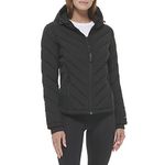 Calvin Klein Womens Scuba Side Panel and Sleeve Detail Adjustable Hood Zip Pocketspuffer, Adjustable Hood Black, Large