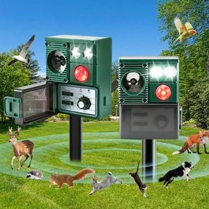 Ultrasonic Animal Repeller Outdoor, 2 Pack Solar Powered Motion Activated Deer Cat Dog Squirrel Raccoon Repellent, Waterproof Animal Deterrent Device for Yard Garden Lawn