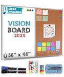 White Board and Cork Board Combination 48 x 36 , Large Magnetic Bulletin Board for Home or Office, Versatile Wall Mounted Dry Erase Board | Message & Memo Board | Markers, Eraser, Push Pins Included