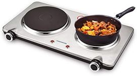 GIVENEU Electric Double Burner Hot Plate for Cooking, 1800W Portable Electric Stove, 6 Speed Adjustable Thermostats, Stainless Steel Hot Plate for Kitchen, Dorm and Camping