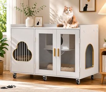 Cielozen Cat Litter Box Enclosure, Large Cat Litter Box Furniture Transparent Glass Door, Fit Most of Litter Box, Modern Indoor Partitioned Cat House, End Table, 39.4 X 21.7 X 24.8 Inches, White