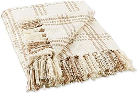 DII Modern Farmhouse Plaid Collection Cotton Fringe Throw Blanket, 50x60, White/Stone
