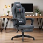 DROGO Apex Ergonomic Gaming Chair, Highback Computer Chair with Linkage Armrest, Breathable Fabric, Adjustable Height, Head & Lumbar Support Pillow | Home & Office Chair with Recline, Footrest (Grey)