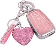 Meruns for Toyota Key fob Cover with Diamond Bling Keychain, Car Accessories Key Holder Shell Full Protection for 2018-2024 Highlander RAV4 Camry Avalon C-HR Corolla GT86 Smart Key,Silver Pink