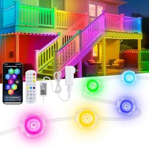GOESWELL Outdoor Patio Decor Lights: IP68 Waterproof Smart Deck Lights with App & Remote Control for Garden Patio Deck Lighting - 16ft Fence Light with 25 RGBWIC LEDs for Party Homeowners Christmas