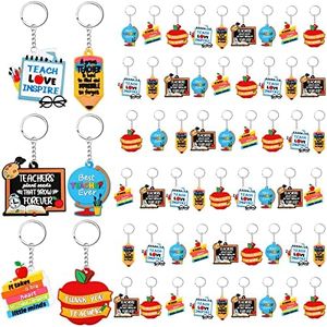 Henoyso 60 Pcs Teacher Keychains Bulk Teacher Gifts Teacher Keychain Gifts Set Thank You Gifts for Women Teacher Christmas Appreciation Gifts 6 Styles, Vivid Colors