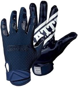 Battle Sports Triple Threat Wide Receiver Gloves - Adult & Youth Football Gloves - Ultra Stick Gloves - Youth Medium, Navy