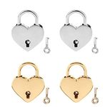 4 Pack Key Padlock,Mini Pad Lock Heart Shaped Metal Padlock Alloy Heart Lock with Keys for Luggage Diary Book Jewelry Box (Silver&Gold)