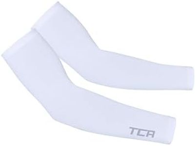TCA Mangas de Brazo UPF 50+, Antideslizantes, Calentadores de Brazos para Hombres y Mujeres Transpirables Todo el Año para Ciclismo, Running, Gaming, Manga de Compresión para Brazo. - Blanco, M