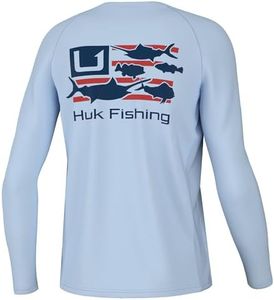 HUK Youth Pursuit Pattern Long Sleeve, Fishing Shirt for Kids, Trophy Flag-Ice Water