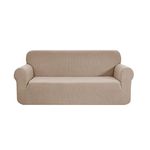 SAMSTEX Stylish Sofa Cover Stretch 1-Piece Sofa Slipcovers High Stretch Sofa Cover 3 Seater Thick Soft Sofa Protector Machine Washable Non Slip Couch Covers (3 Seater, Taupe)