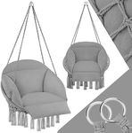 tectake® Hanging Egg Chair Samira with Cushion, for Indoor Bedroom Decor, as a Swing Chair, Hanging Chair or Outdoor Use as Garden Furniture and Balcony Furniture, Supports 150 kg - grey