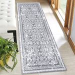 Vaukki Hallway Runner Rug, Vintage Shaggy Soft Laundry Rug Runner, Non Slip Entryway Runner Mat, Washable Farmhouse Kitchen Area Carpet for Bathroom, Entryway and Bedroom (2'x6', Grey)