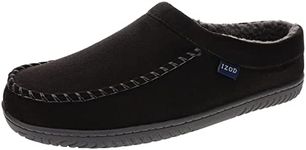 IZOD Mens Slipper, Microsuede Clog with Serpa Fleece Lining, Tan and Black, Size 8 to 14, Black, 6 UK