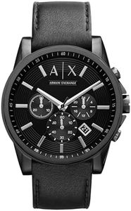 Armani Exchange Black Stainless Steel & Leather Watch AX2098