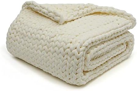 YnM Velvet Weighted Blanket, Handmade Chunky Knitted Design, Soft and Cozy, Temperature Regulating and Breathable, Machine Washable Throw for Sleep or Home Decor (Cream, 80x87 Inch, 25lbs)