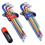 MAXPOWER 18-Piece Allen Key Set, Metric and Imperial Hex Key Coloured with Extra Long Arm Ball End T-Handle