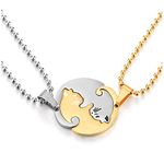 COOLSTEELANDBEYOND Pair Steel Gold Silver Matching Kitty Cat Friendship Pendant Necklace, Lovers Couples Friends(CA)