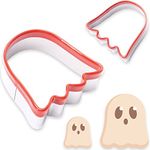 COOKIEQUE 2-Piece Halloween Ghost Cookie Cutter, Food-Grade Stainless Steel Sandwich Cutters, Biscuit Cutter set, Holiday Cookie Cutters, Unique Design with Protective Red Top PVC