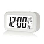 JASIFS Alarm Clock Digital Clock Table Clock for Students Watch for Study Home Office, Bedroom Kitchen Desk Alarm Clocks with Automatic Sensor Time, Date & Temperature (White Clock)