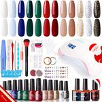 Gellen Gel Nail Polish Starter Kit with U V LED Nail Light - 12 Christmas Colors Gel Polish Kit with Top Base Coat, Gel Nail Polish Kit with Nail Art Manicure Tools All-In-One Nature Tones Gel Polish