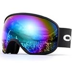 Odoland Adult Unisex Blue and Black OTG Ski Goggles with Anti-fog, Anti-glare Lens UV400 Protection, Double Spherical Goggles for Skiing Skating Snowmobiles and Snowboards