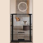 WAOWAO 40.55 inch Tall 1.37" Ultra Narrow Spacing 29.53"-34.25" Wide Dog Pet Baby Gate Ultra-Narrow Spacing with Door for Doorways Hallways Pressure Mounted Walk Through Safety Black Metal