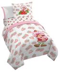 Jay Franco Strawberry Shortcake Toddler Comforter Set - 4 Piece Bedding Includes Sheet Set & Pillow Cover - Super Soft Pink & White Kids Bedding